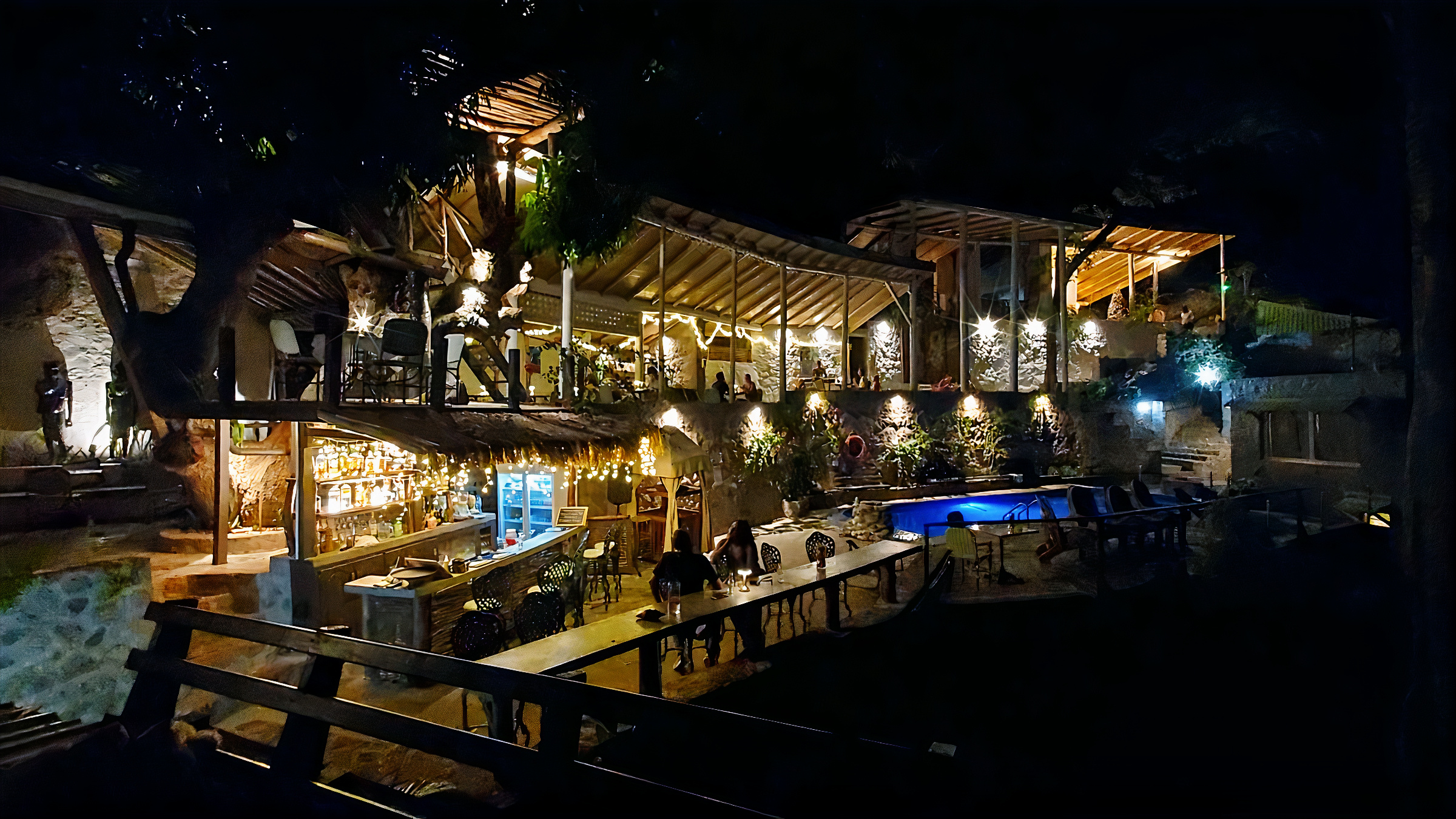 Saltfish Restaurant terrace at night, Green Fig Resort & Spa, Soufrière