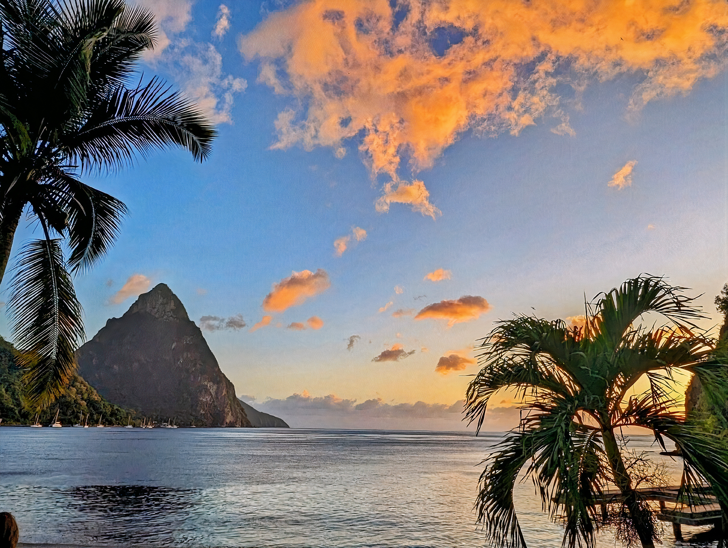 Petit Piton at sunset from Green Fig Resort, Soufrière