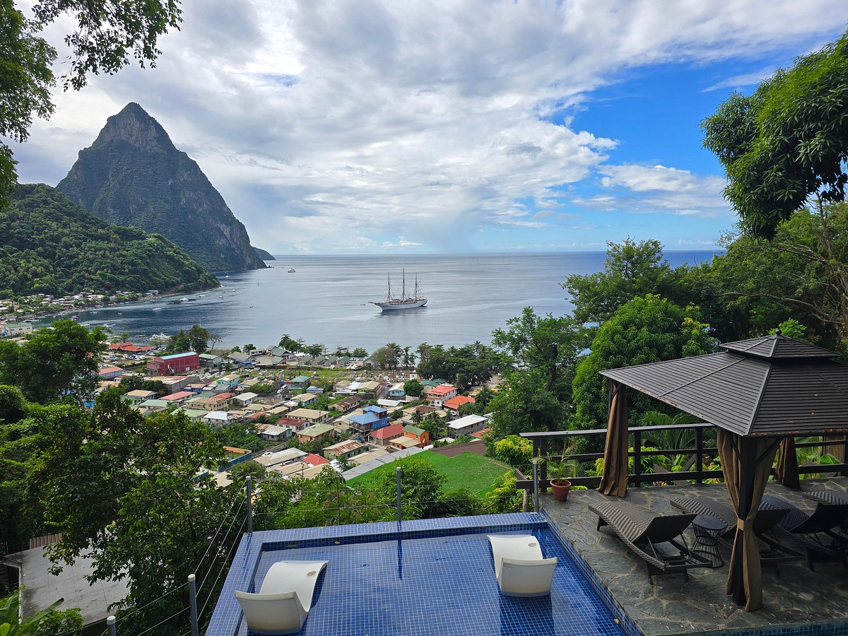 View over Soufrière Bay and Petit Piton